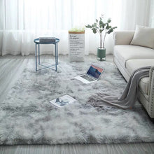 Load image into Gallery viewer, European long hair bedroom carpet bay window bedside mat washable blanket Gradient color living room rug Gray Blue